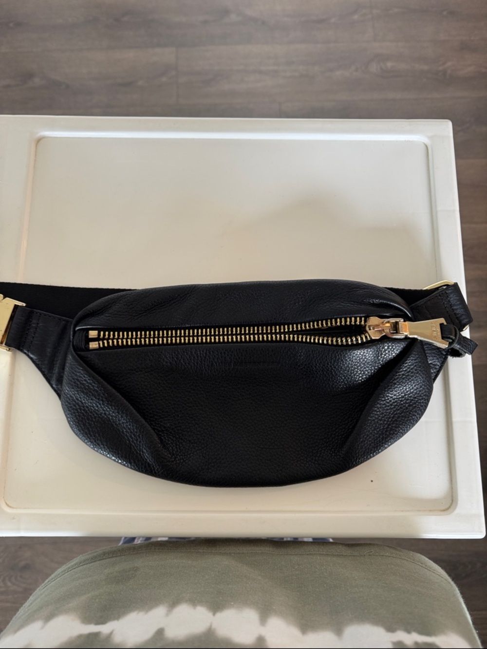 Black Leather Gold-Zip Belt Bag; Aimee Kestenberg leather  like new